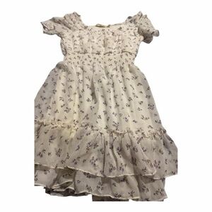 Cream Floral Ruffle Dress